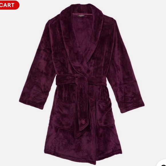 Victoria’s  Secret Women’s Short Plush Robe Size ML Burgundy Super Soft Cozy - Picture 5 of 11